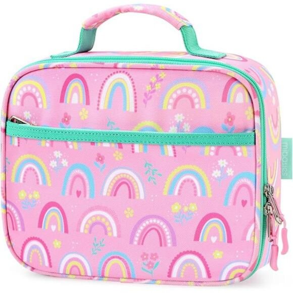 Kids Insulated Lunch Box Pink Rainbow Toddler School Bag Reusable Zipper - Picture 7 of 7